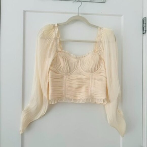 NWOT ASTR The Label JUNIE RUFFLE SQUARE NECK LONG SLEEVE TOP, S, Champagne - Picture 9 of 14